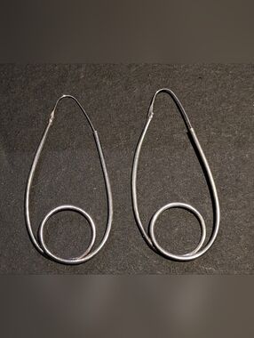 Sterling Silver Teardrop Hoop Earrings - With  Smaller Circular Inner Accent